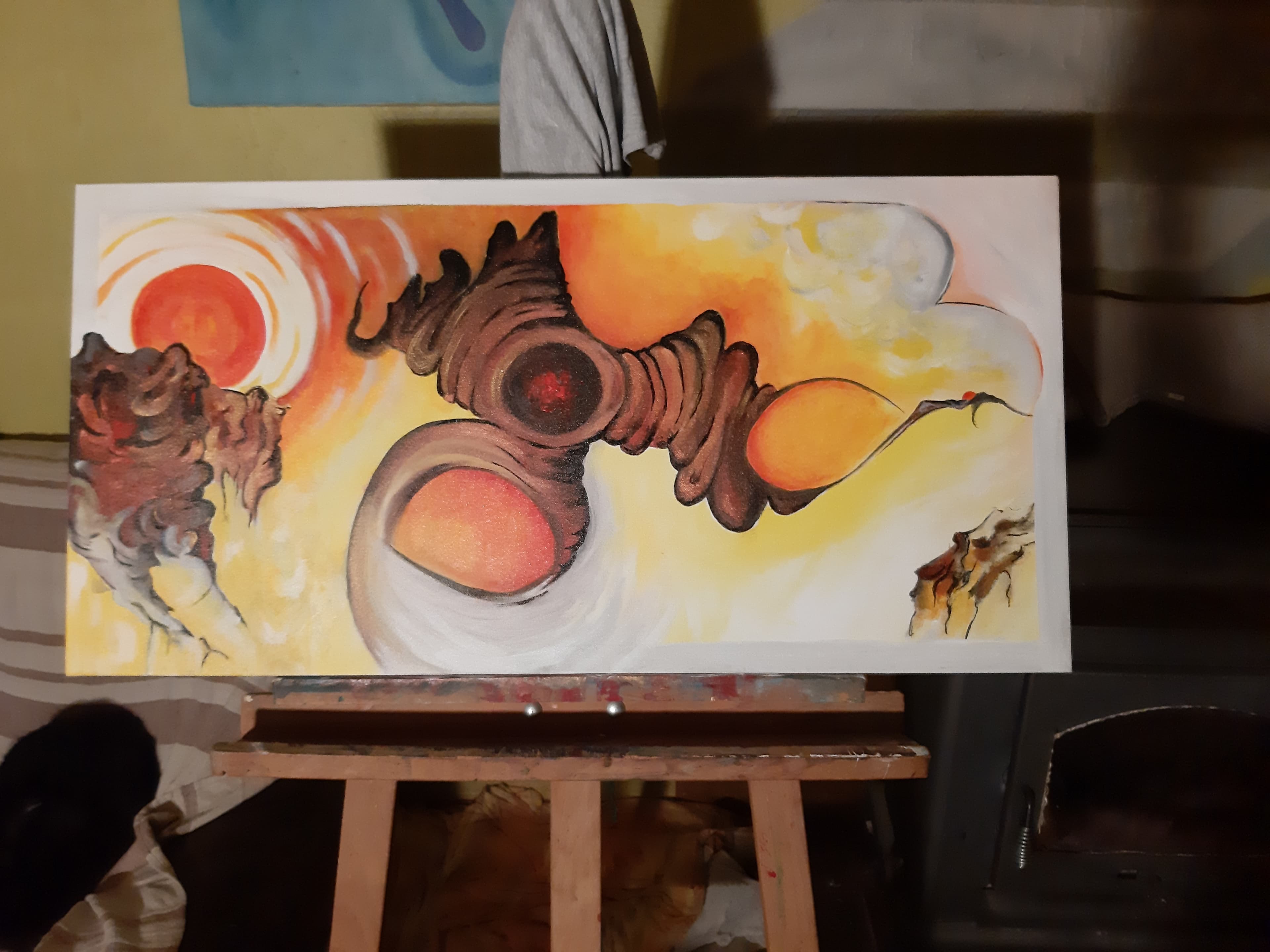 Peinture abstraite orange/jaune/marron (paysage surréaliste)